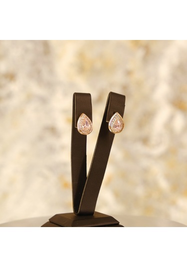 Lekka Design Pembe Taşlı Damla Lüks Kadın Küpe Çok Renkli