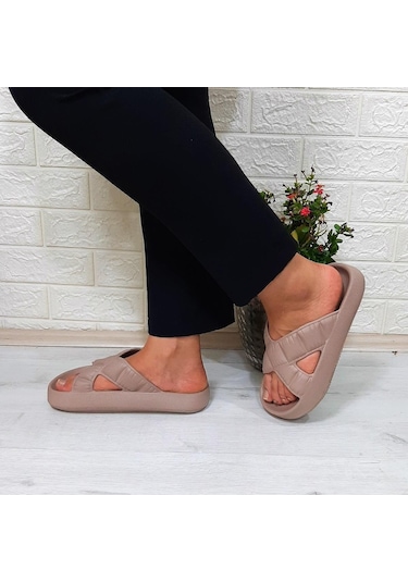 Akınalbella 408 Camel Renk Çapraz Eva Hafif Rahat Kadın Terlik 001