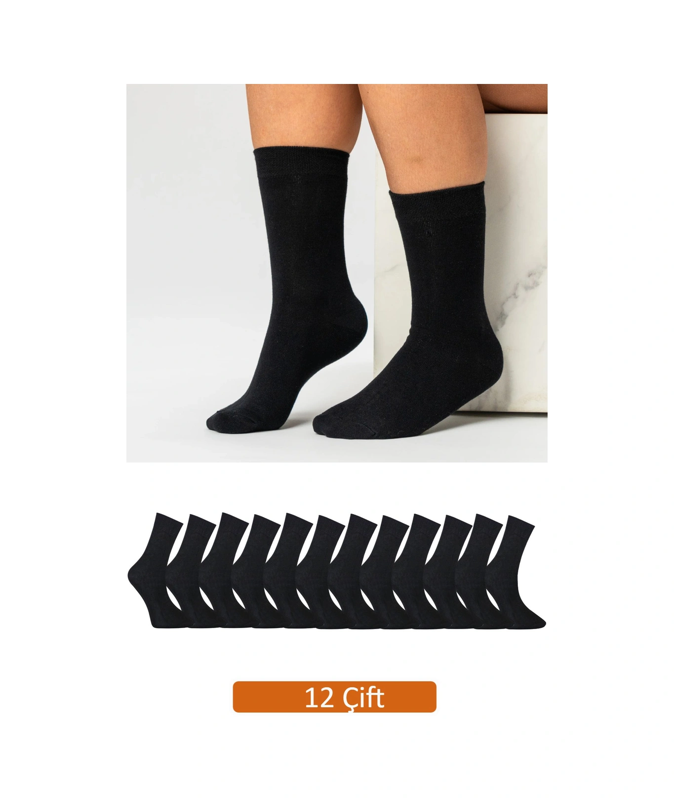 12'li Premium Kadın Siyah Soket Çorap Vk-kadın-siyah-soket12li