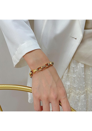 Altın Altın/gümüş Renk Dimi Kare Çizgi Paslanmaz Çelik Bilezik Takı Aksesuarları Trend Erkekler Ve Kadınlar Titanyum Çelik Bilezik