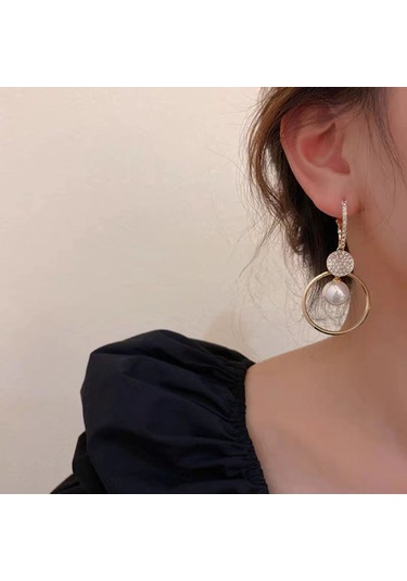 Samdoo Zircon Ve İmitasyon İnci Takılı Zümrüdüanka, Gündüz Ve Akşam Stili İçin Zekice Kadın Küpe, Kaliteli Bijuteriye Alaşımlı, 3.5 Cm Uzunluk Gold