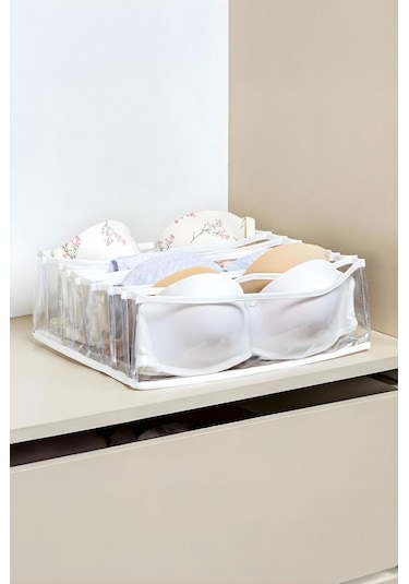 Sütyen Düzenleyici 8 Bölmeli, İç Çamaşırı Sütyen Çorap Katlanabilir Dolap Ve Çekmece İçi Organizer Şeffaf