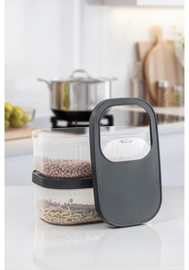 2'li 5 Lt Multibox Kayar Kapaklı Saklama Kabı & Erzak Kabı & Toz Ve Tablet Deterjan Kutusu Siyah