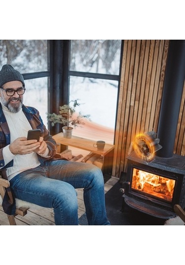 Pazly Jms Elektriksiz 6 Kanatlı Lotus Şömine Fanı, Isıyla Çalışır, Sessiz, 192x129x54 Mm