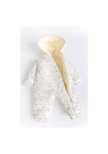 Kapüşonlu Peluş Astarlı Kışlık Kız-erkek Bebek Astronot-kozmonot Tulum Krem