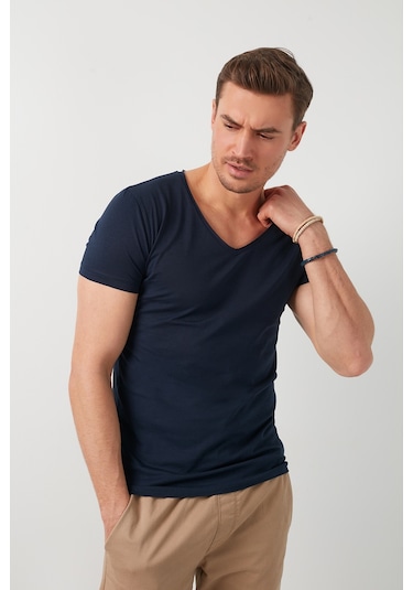 Buratti Pamuklu Slim Fit V Yaka Basic Erkek T Shirt 5412001 Lacivert