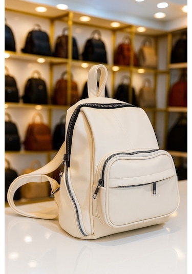 Newish Polo Donna Model Sırt Çantası-yıkama Suni Deri Beyaz