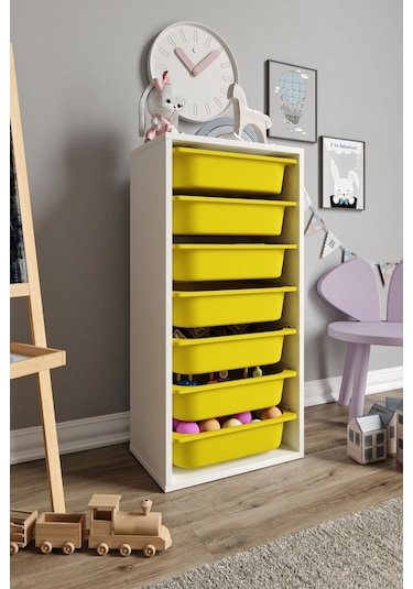%100 Mdf - Medium Mono 7 Sepetli Oyuncak Dolabı Sarı