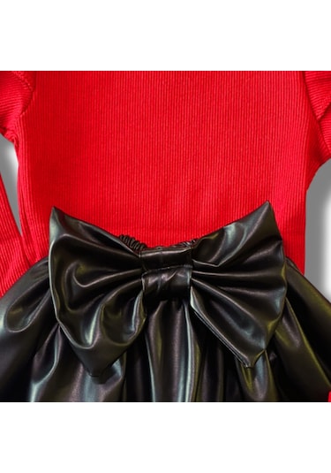 Deri Etek Badi, Diz Altı Çorap Takımı Kız Çocuk Takım Kırmızı