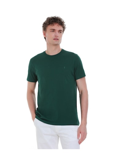 Yeşil Regular Fit 100% Pamuk Bisiklet Yaka Tişört 1996543 Yeşil-02