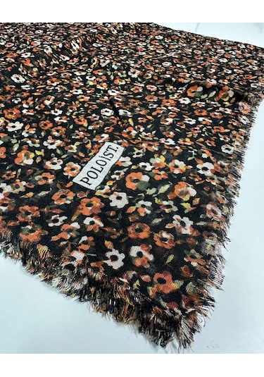 Poloist Desenli Flamlaı Keten Eşarp- 05652 Kiremit