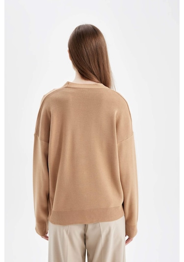 Defacto Relax Fit V Basic Düz Düğmeli Triko Hırka C5282AX24AUBG389 Bej Defacto Relax Fit V Basic Düz Düğmeli Triko Hırka C5282AX24AUBG389 Bej