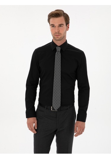 Cacharel Siyah Slim Fit Pamuk Karışımlı Gömlek