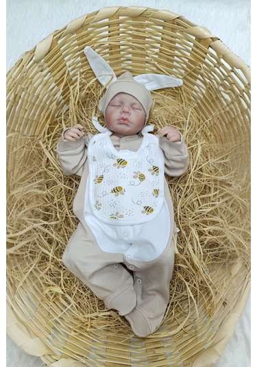 12 Adet Bebewini %100 Organik Pamuklu Çift Katlı Bebek Önlük Ekru