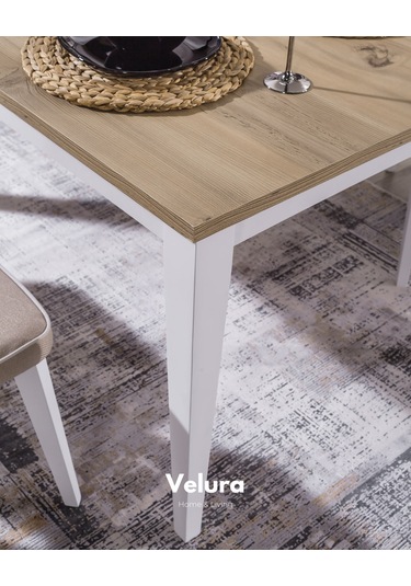 Legna Yemek Odası Takımı Yemek Masası + 4 Adet Sandalye Beyaz - Açık Ceviz