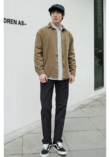 Yeni Düz Sert Gündelik Retro Erkek Pantolonu Haki