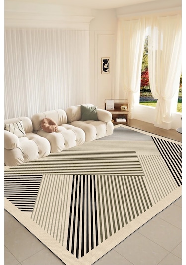 Decomia Home Dijital Kaymaz Yıkanabilir Çizgili Modern Salon Halısı Mutfak Halısı Koridor Halısı Yolluk DC-7189