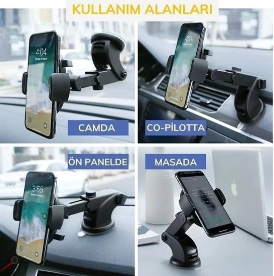 İpek Yıldızı 360 Derece Dönen Torpido Üstü Uzunluk Ayarlamalı Vantuzlu Teleskopik Araç Telefon Tutu