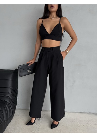 Kadın Cırt Kapama Bol Paça Palazzo Pantolon Siyah