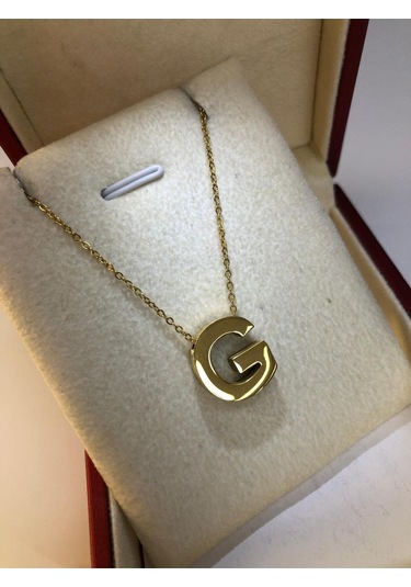 Vog Kişiye Özel Üç Boyutlu Çelik G Harf Sarı Renkdeniz Ve Havuz Suyuna Dayanıklı Paslanmaz Kolye Sarı