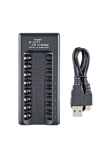 Fosenze Siyah 8 Li Ni-mh Pil Şarj Cihazı, 1.2v Aa/aaa Pil Desteği, Tam Şarj Otomatik Kapatma, Usb Hızlı Şarj