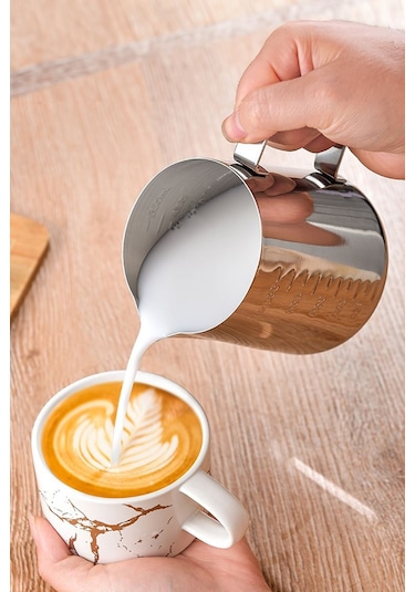 304 Çelik 600 Ml Kahve Süt Köpürtme Potu Sütlük Pitcher Cin503