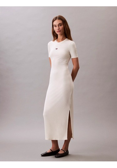 Calvin Klein Jeans A - Modal Rıb Ss Dress Kadın Beyaz Elbise Lv044c902g-pba Beyaz