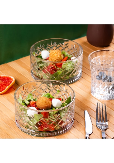 Porsima 2 Li Kristal Cam Çerezlik Sunumluk Tek Kişilik Salata Kasesi Seti 400 Ml