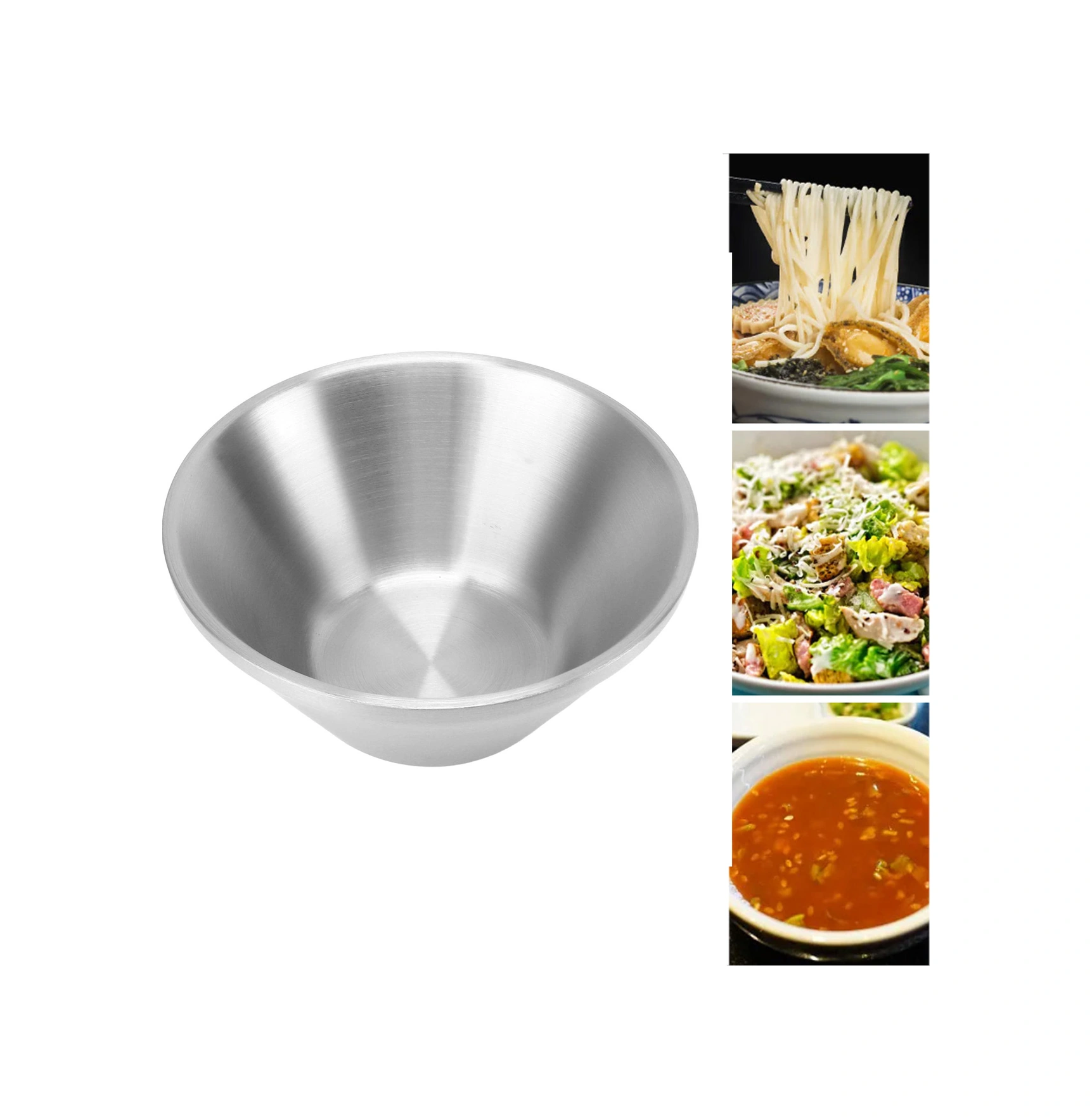 Kosona 304 Paslanmaz Çelik İki Katlı Kase - Isı Koruyucu, El Yanması Engeli, Çorba, Salata, Tatlı Kullanıma Uygun 15cm