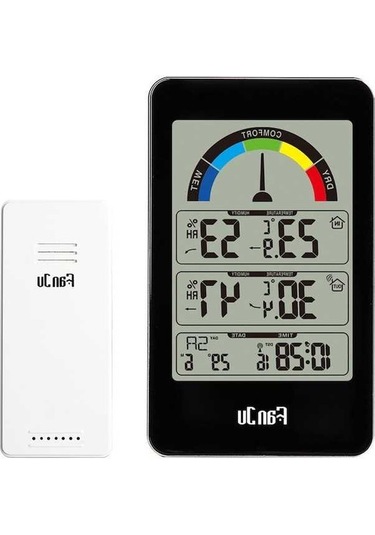 Supermarket1 Fanju Fj3356 Siyah Dijital İç/dış Sıcaklık-nem Ölçer, Duvar Montajlı Hava Durumu Saati, Alarm Ve Trend Göstergeli