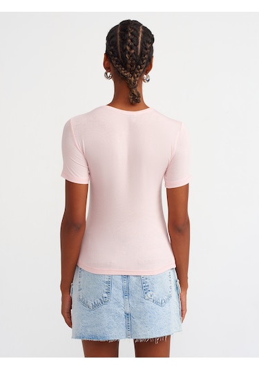 Dilvin Yaka Basic T-shirt Pudra
