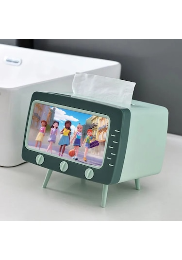 Mavi-çok Fonksiyonlu Tv Şekli Doku Kutusu Cep Telefonu Tutucu Masaüstü Dekorasyon Mutfak Peçetelik Oturma Odası Çeşitli Eşyalar Organizatör