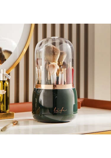 Masaüstü Makyaj Fırçası Ve Kozmetik Düzenleme Kutusu Organizer Bölmeli Dönebilen Yeşil