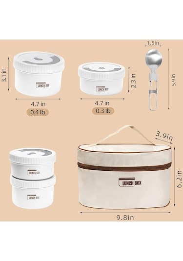 Paslanmaz Çelik Öğle Yemeği Kutusu 4 Parça ve Termal Çanta