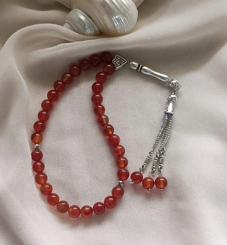 Tesbih 33 Lü 08 Mm Doğal Taş Akik Sardoniks Tesbih