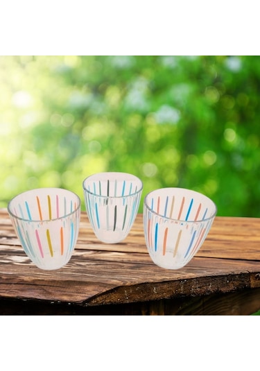Rakle 3'lü Su Bardağı Seti Renkli Çizgi Desenli 280 Cc