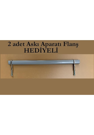Dolap Askı Borusu Gri+2 Flanş Tüm Ölçüler Tüm Markalara Uyumlu 20 CM Gri