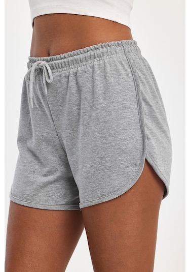 Kadın Yırtmaçlı Mevsimlik Premium Kumaş Regular Fit İpli Gri Kısa Mini Şort