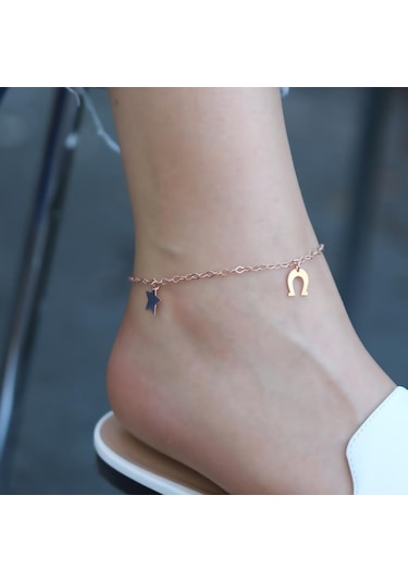 Figürlü Rose Gold Kaplama Gümüş Halhal Gümüş