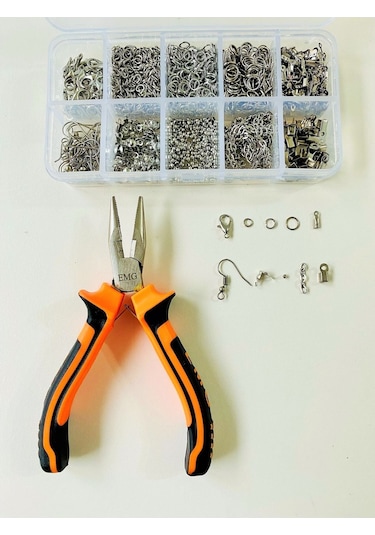 KUTULU METAL SET 3 - 970 ADET KÜPE KOLYE BİLEKLİK YAPIM SETİ TAKI MALZEMELERİ PENSELİ