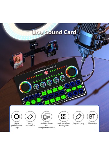 Hfambition X50 Siyah Canlı Yayın Ses Kartı - Telefon Bilgisayar Uyumlu, Otg Dijital Kayıpsız Aktarım, Şarkı İçin Optimal Performans 10.1"
