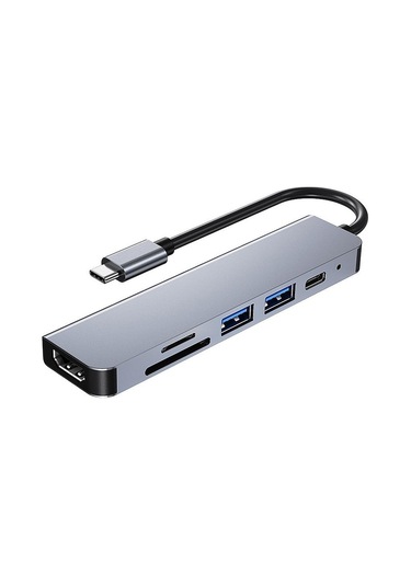 6'sı 1 Arada Çok Fonksiyonlu Tip-c Hub Alüminyum Alaşımlı Tip-c Dönüştürücü, Hd Usb2.0 Usb3.0 Pd Bağlantı Noktaları Tf