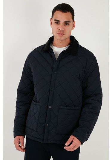Buratti Kapitoneli Regular Fit Kadife Detaylı Erkek Mont 497Leroy Lacivert