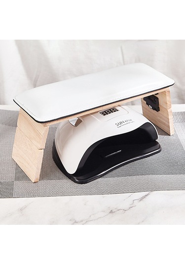 Yifomall Deri Masa Üstü Manikür Yastığı, Katlanabilir, 3 Seviyeli Ahşap Tasarım, Beyaz Renk