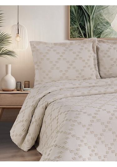 Bella 3 Parça Çift Kişilik Pike Takımı Ekru 240 X 260 Cm Ekru