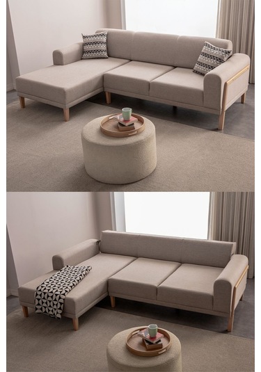 Latte Sırt Mekanizmalı Köşe Koltuk Takımı Krem