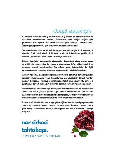 Tahtakapı Nar Sirkesi 500 ML