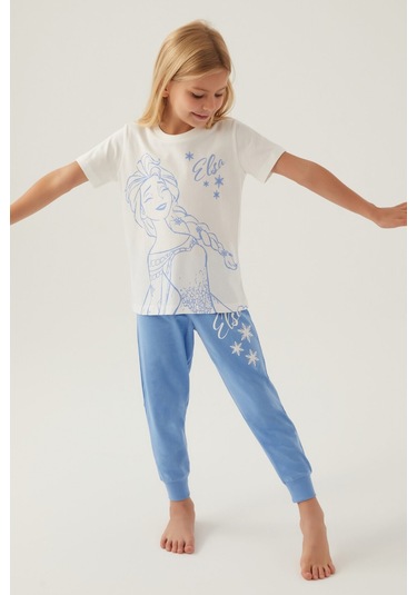 Frozen Star Krem Kız Çocuk Pijama Takımı 5274-42791 Krem