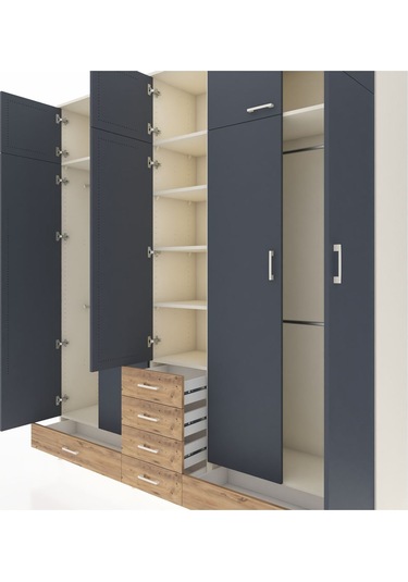 Hyperion Dolap 6 Raflı 6 Çekmeceli 4 Askılı 220x44x243 Aytaşı-antrasit/çam Antrasıt/atlas Çam