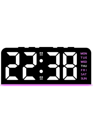 Gh8033 Led Dijital Saat Tarih Sıcaklık Göstergesi Ortam Işığı Çift Alarm Akıllı Masaüstü Saati - Siyah Kasa / Pembe Işık Siyah Kabuk / Pembe Işık